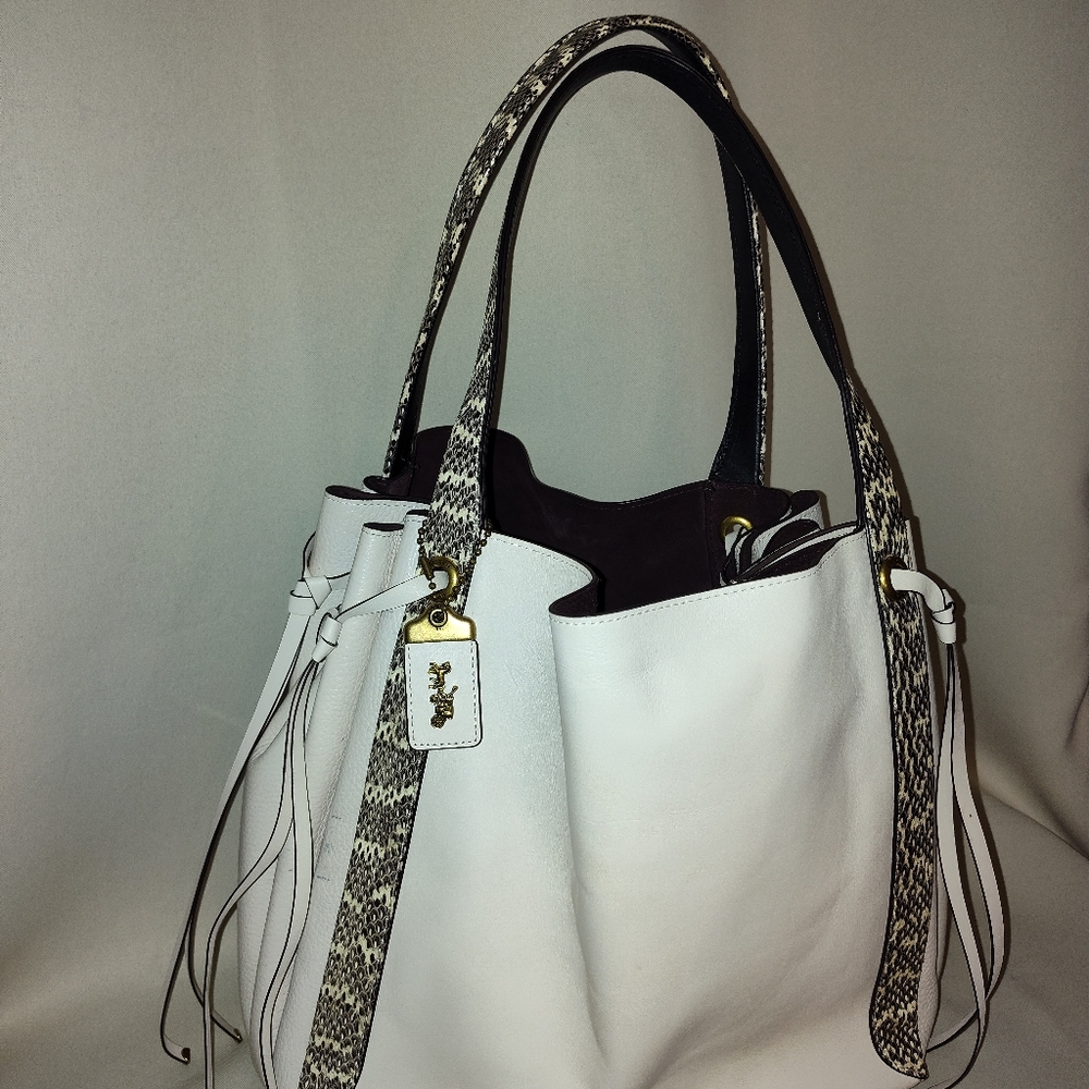 Vintage Coach Cream Tote with Snakeskin Accents